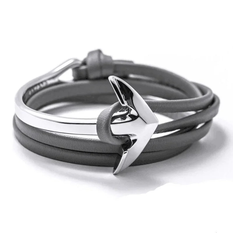 Breites verstellbares Ankerarmband in Silber und Grau