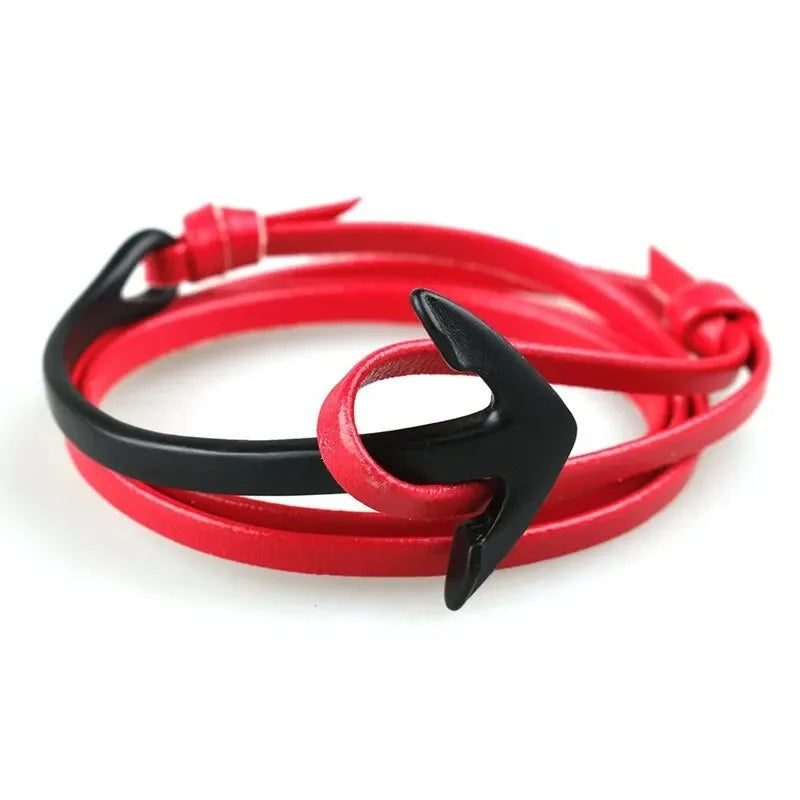 Breites verstellbares Ankerarmband in Schwarz und Rot