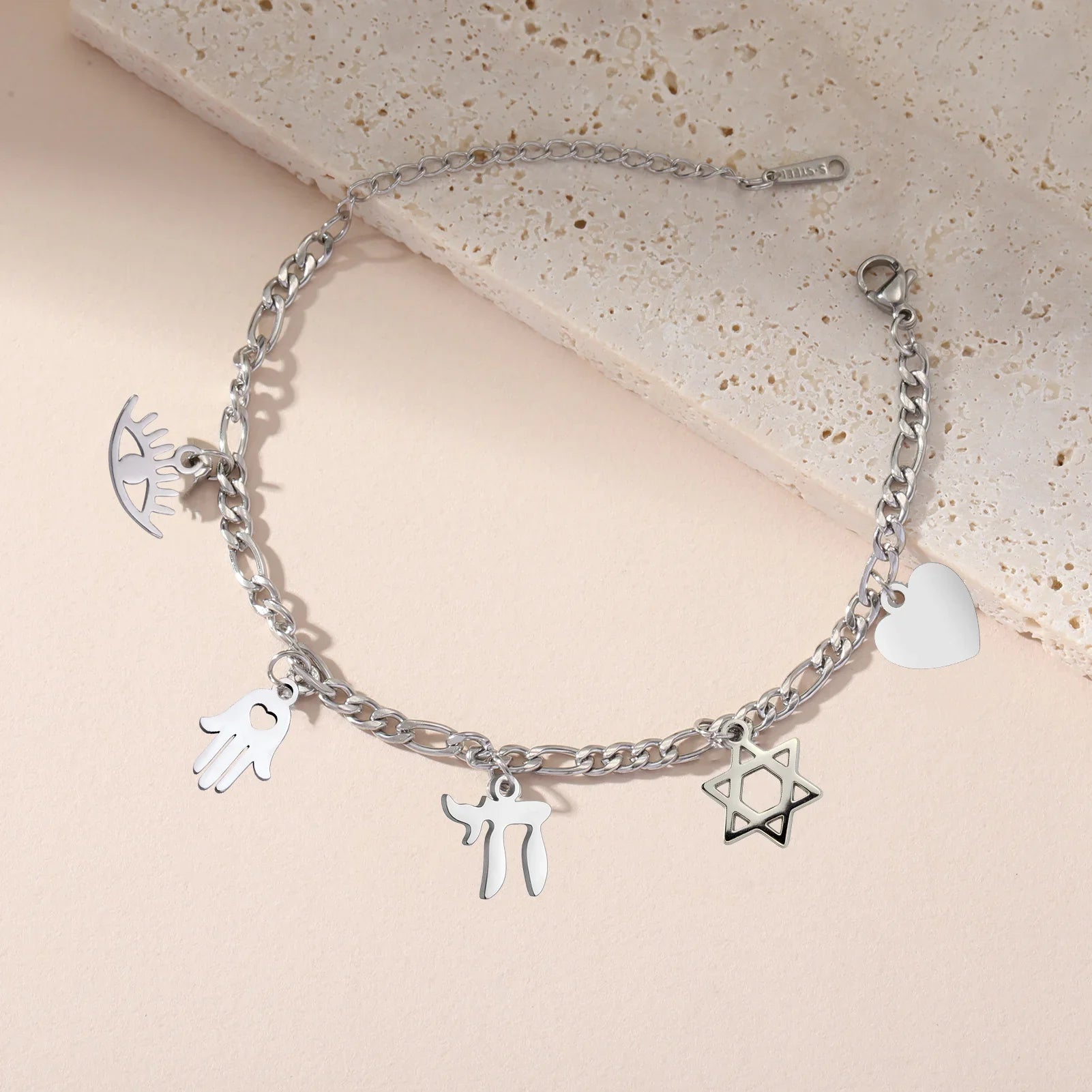 Bracelet ajustable avec pendentifs de protection juive argent