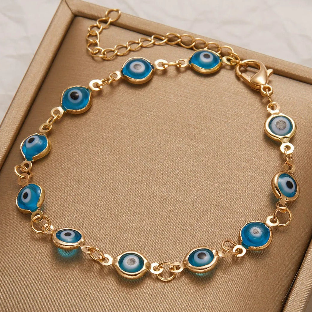Bracelet ajustable mauvais oeil bleu bleu clair
