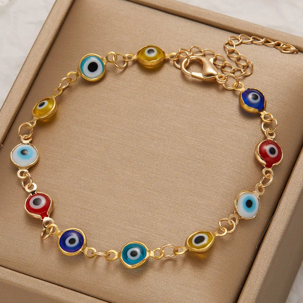 Bracelet ajustable mauvais oeil bleu multicolore