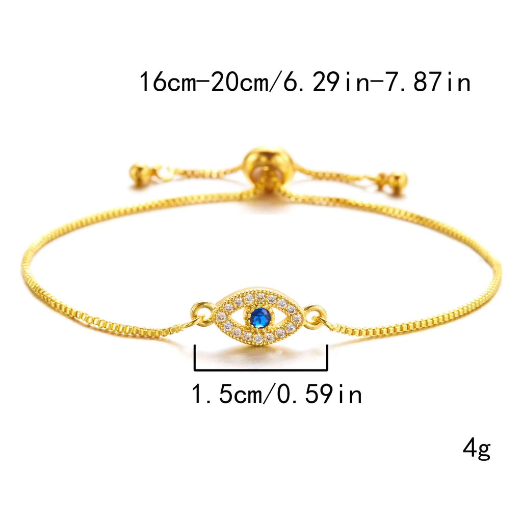 Bracelet ajustable oeil bleu orné de strass
