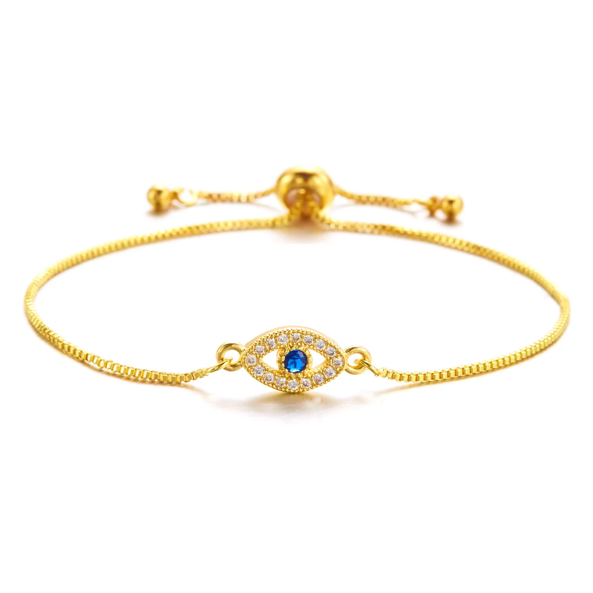 Bracelet ajustable oeil bleu orné de strass