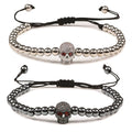 Perlen-Kordelarmband mit Totenkopf aus mystischen Strasssteinen in Silber