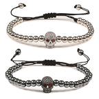 Perlen-Kordelarmband mit Totenkopf aus mystischen Strasssteinen in Silber