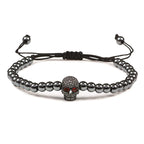 Perlen-Kordelarmband mit Totenkopf aus mystischen Strasssteinen in Schwarz