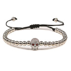 Perlen-Kordelarmband mit Totenkopf aus mystischen Strasssteinen in Silber