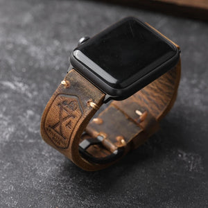 Bracelet Apple Watch Homme en Cuir Epais noir