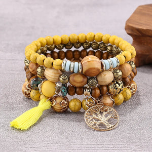 Bracelet Arbre de Vie Gourmette Femme Perles jaune