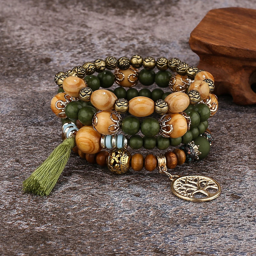 Bracelet Arbre de Vie Gourmette Femme Perles vert