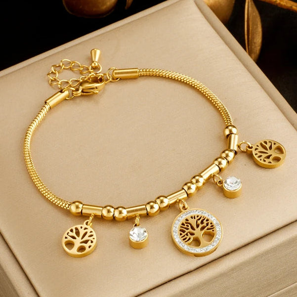 Pulseira árvore da vida adornada com strass