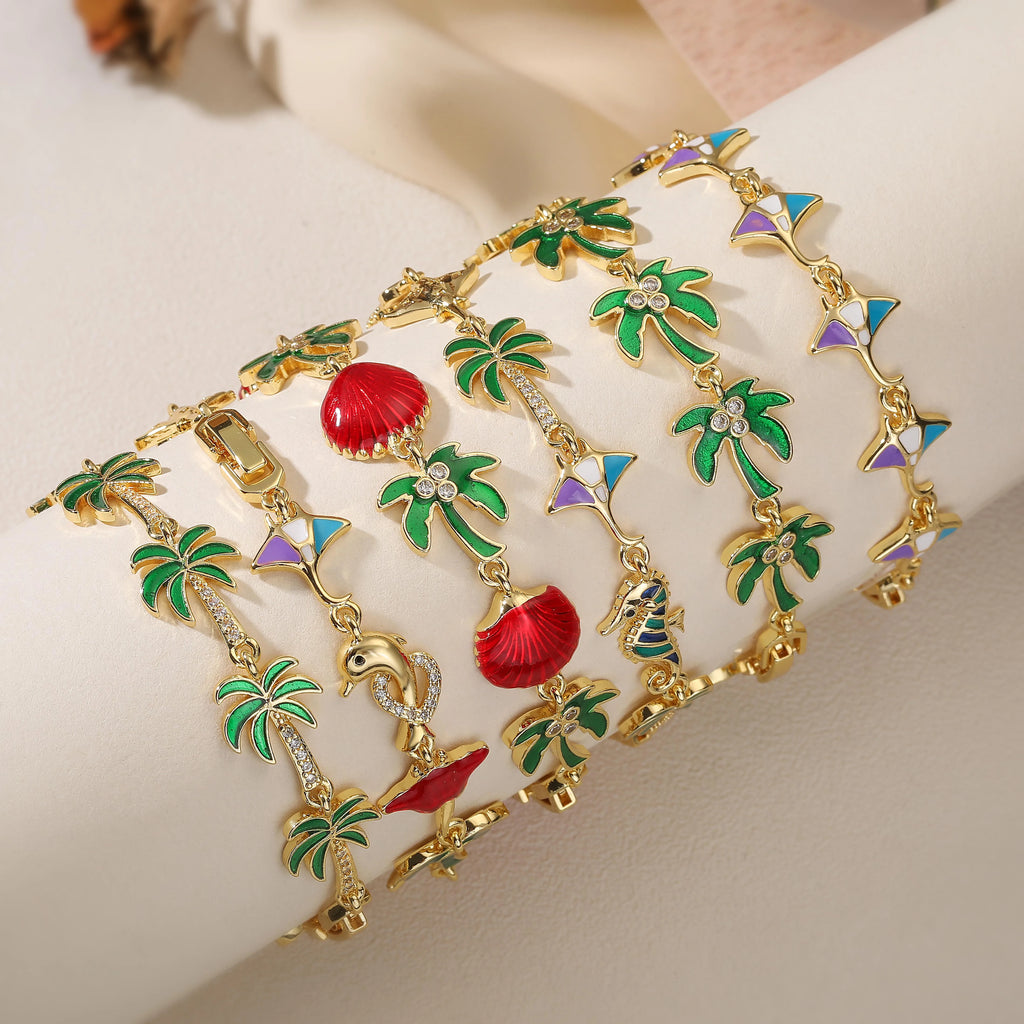 Armband mit Palmenanhängern aus grünem Emaille