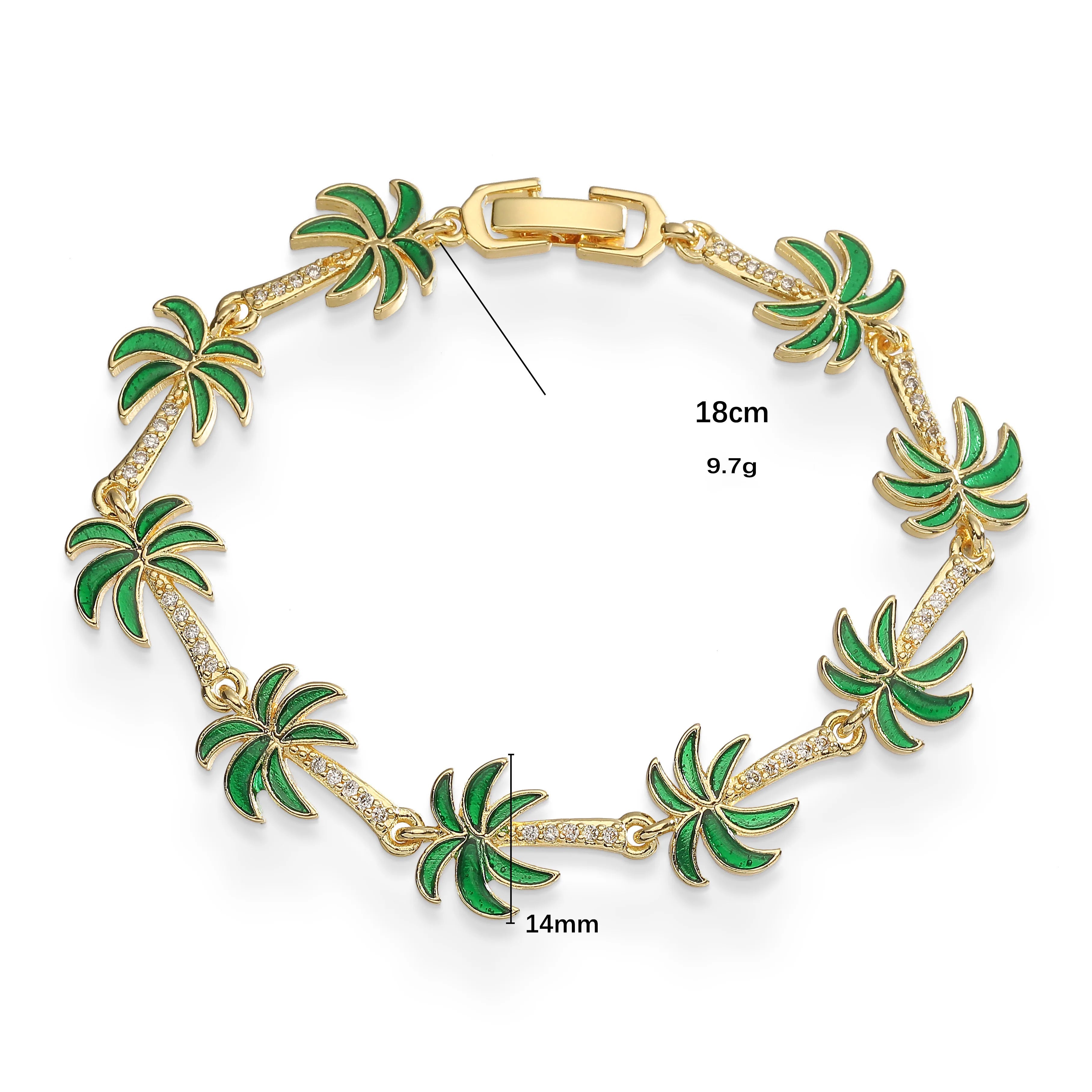 Armband mit Palmenanhängern aus grünem Emaille