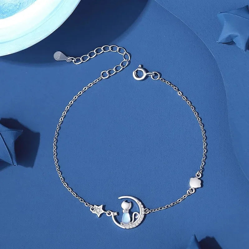 Bracelet avec Chat Pierre de Lune et Zircon