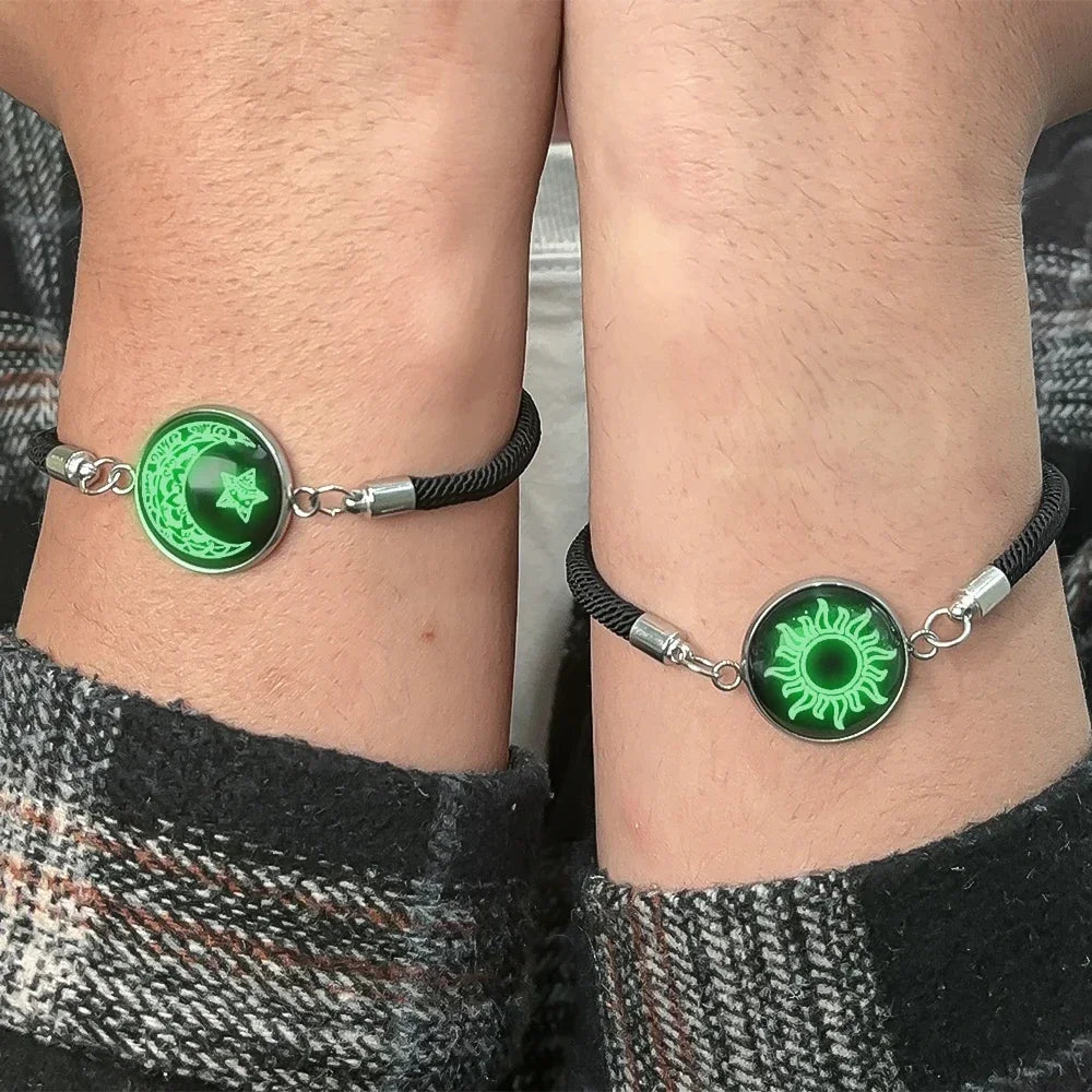 Bracelet avec Croissant de Lune et Soleil Lumineux noir