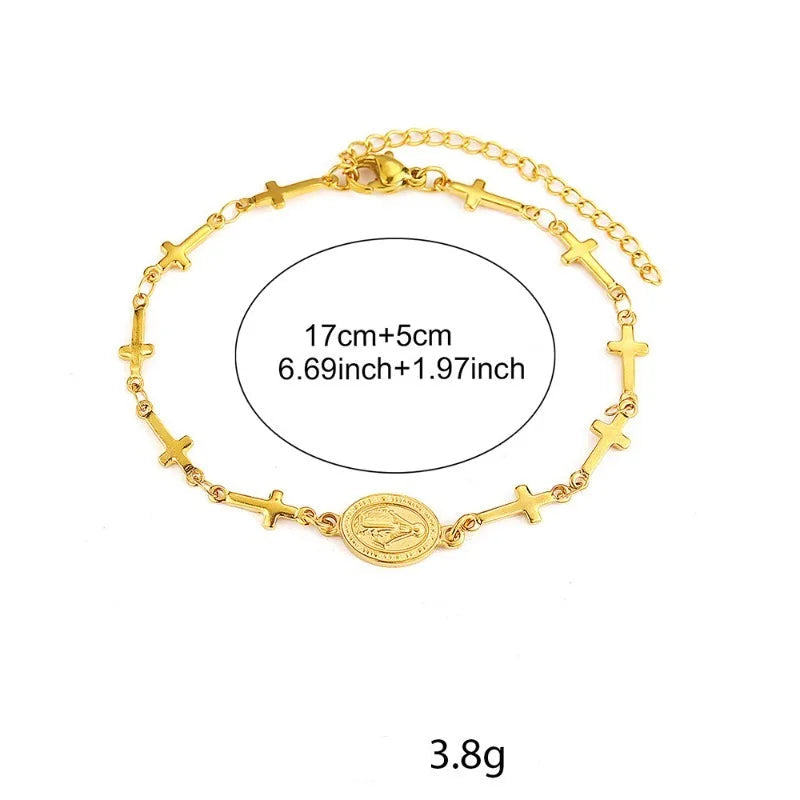 Bracelet avec médaille de la Vierge Marie et Croix 