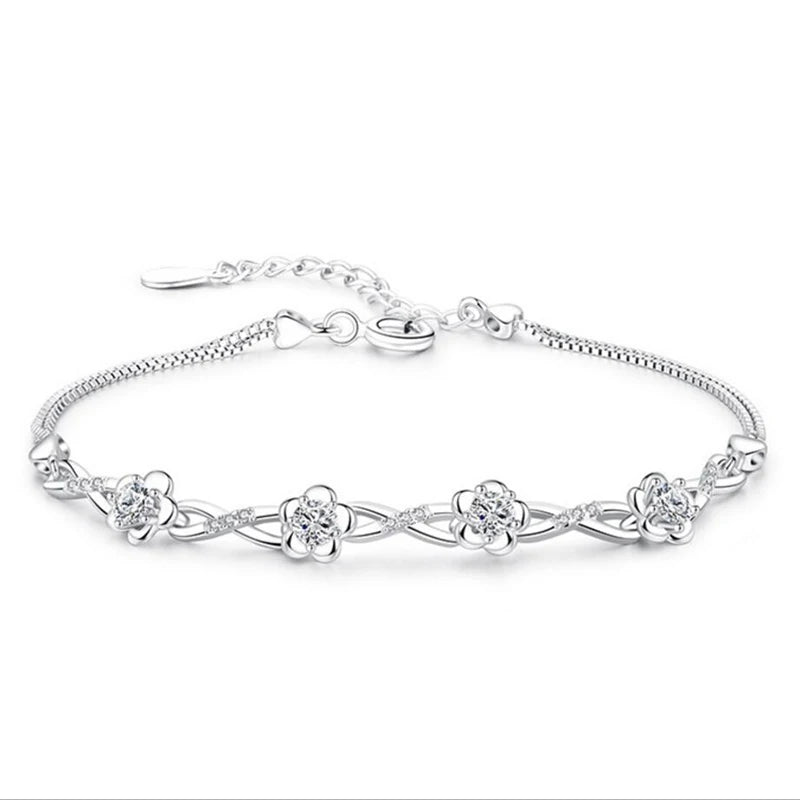 Bracelet avec Fines Fleurs en Zircon blanc