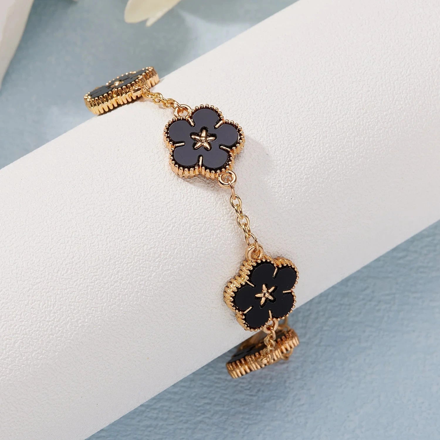 Bracelet avec Fleurs pour Femme noir