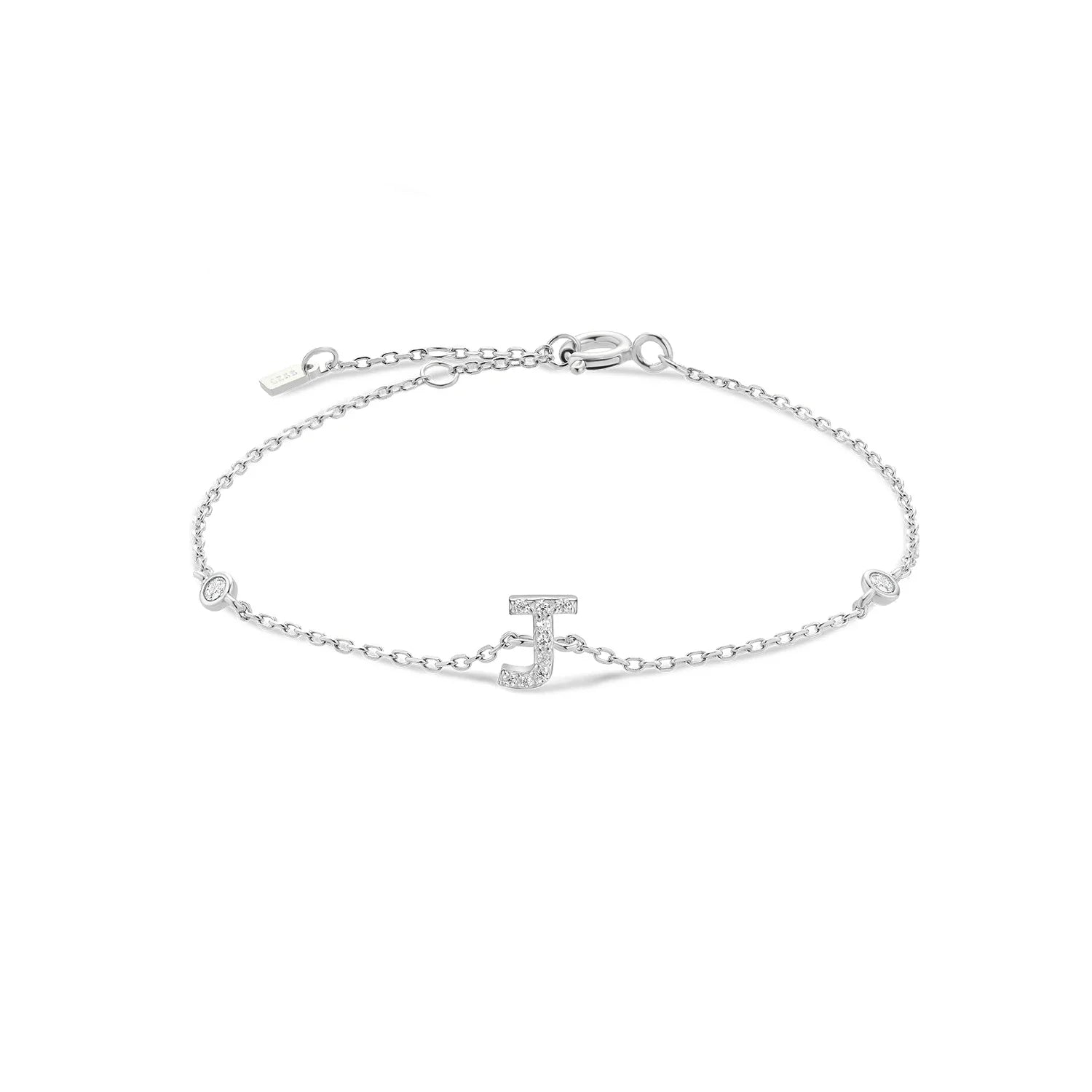 Bracelet avec initiale en strass argent j