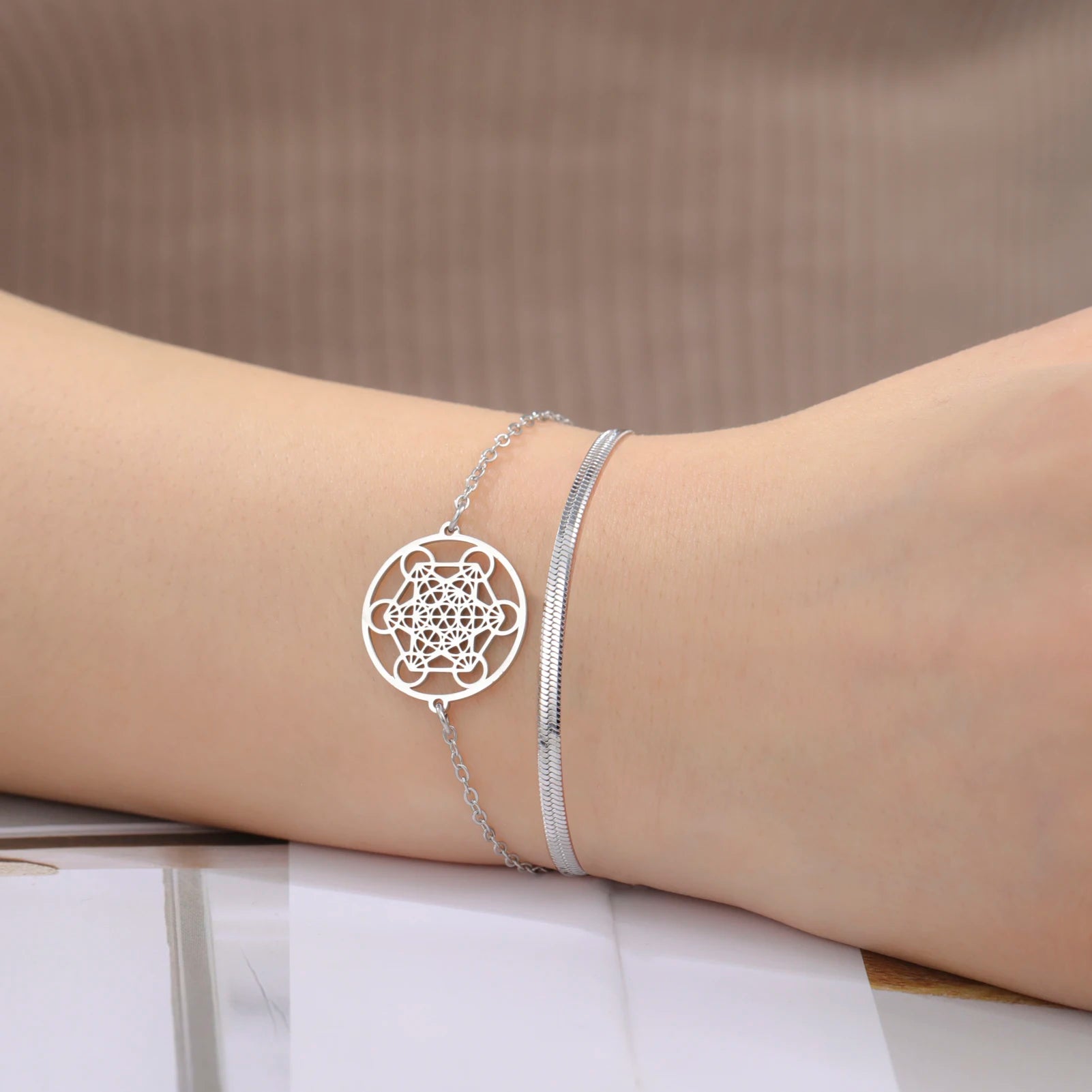 Bracelet avec Pendentif Cube de Métatron argent