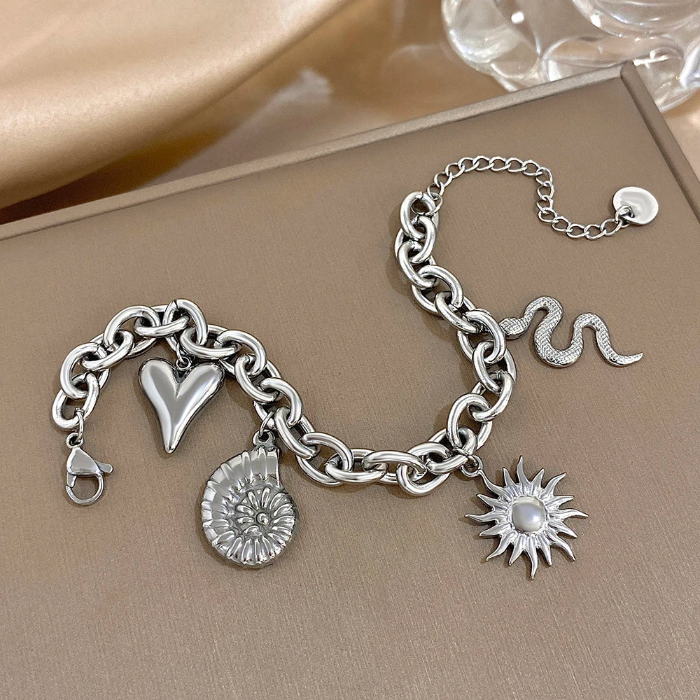 Bracelet avec Soleil et Coquillages pour Homme ou Femme argent