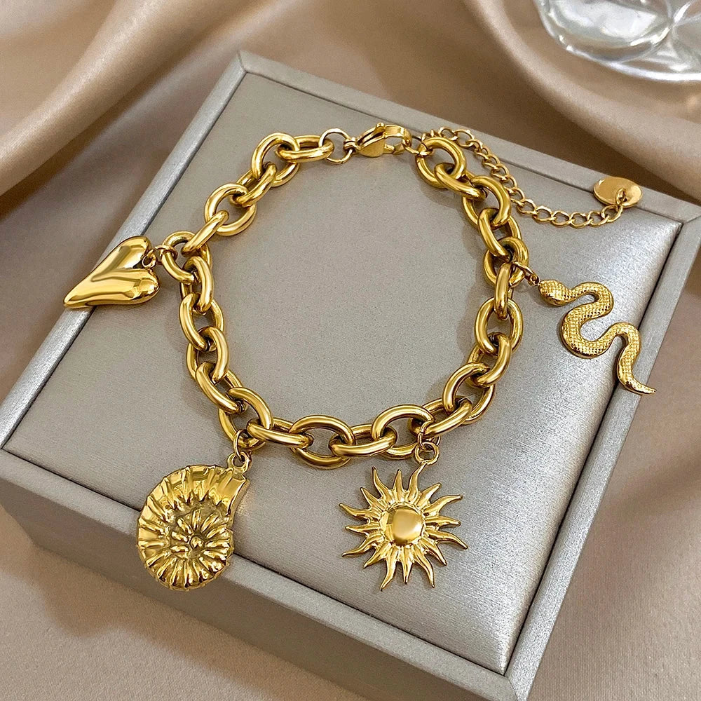 Bracelet avec Soleil et Coquillages pour Homme ou Femme or
