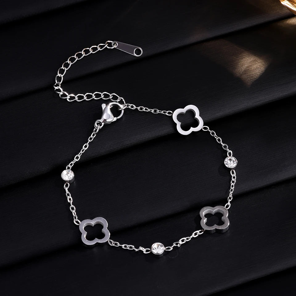 Bracelet avec Trèfles à 4 Feuilles avec Zircon argent