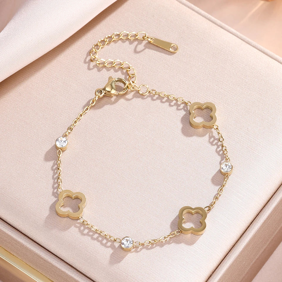 Bracelet avec Trèfles à 4 Feuilles avec Zircon or