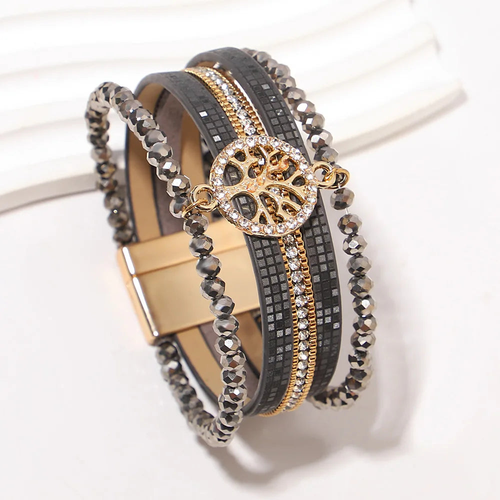 Boho multi-strand Tree of Life bracelet dark gray