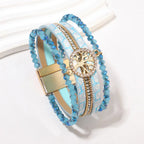 Boho multi-strand Tree of Life bracelet turquoise blue