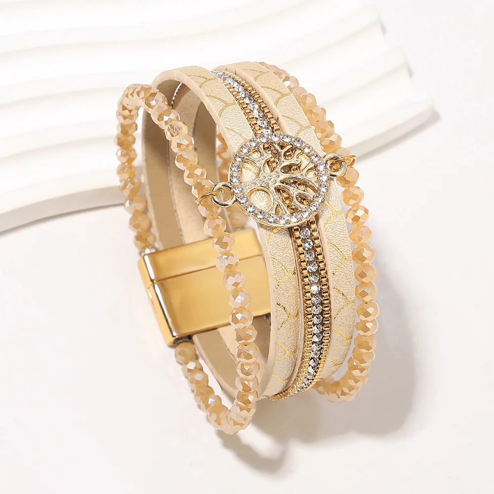 Boho multi-strand Tree of Life bracelet beige