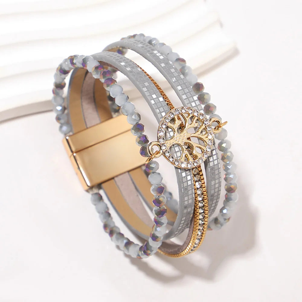 Boho multi-strand Tree of Life bracelet light gray