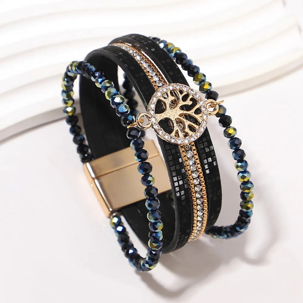Boho multi-strand Tree of Life bracelet black
