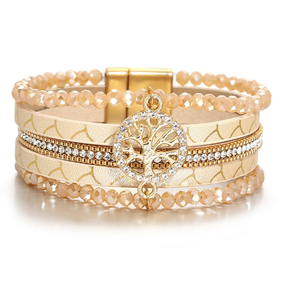 Boho multi-strand Tree of Life bracelet beige