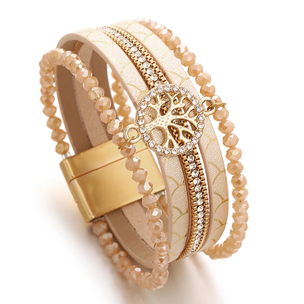 Boho multi-strand Tree of Life bracelet beige