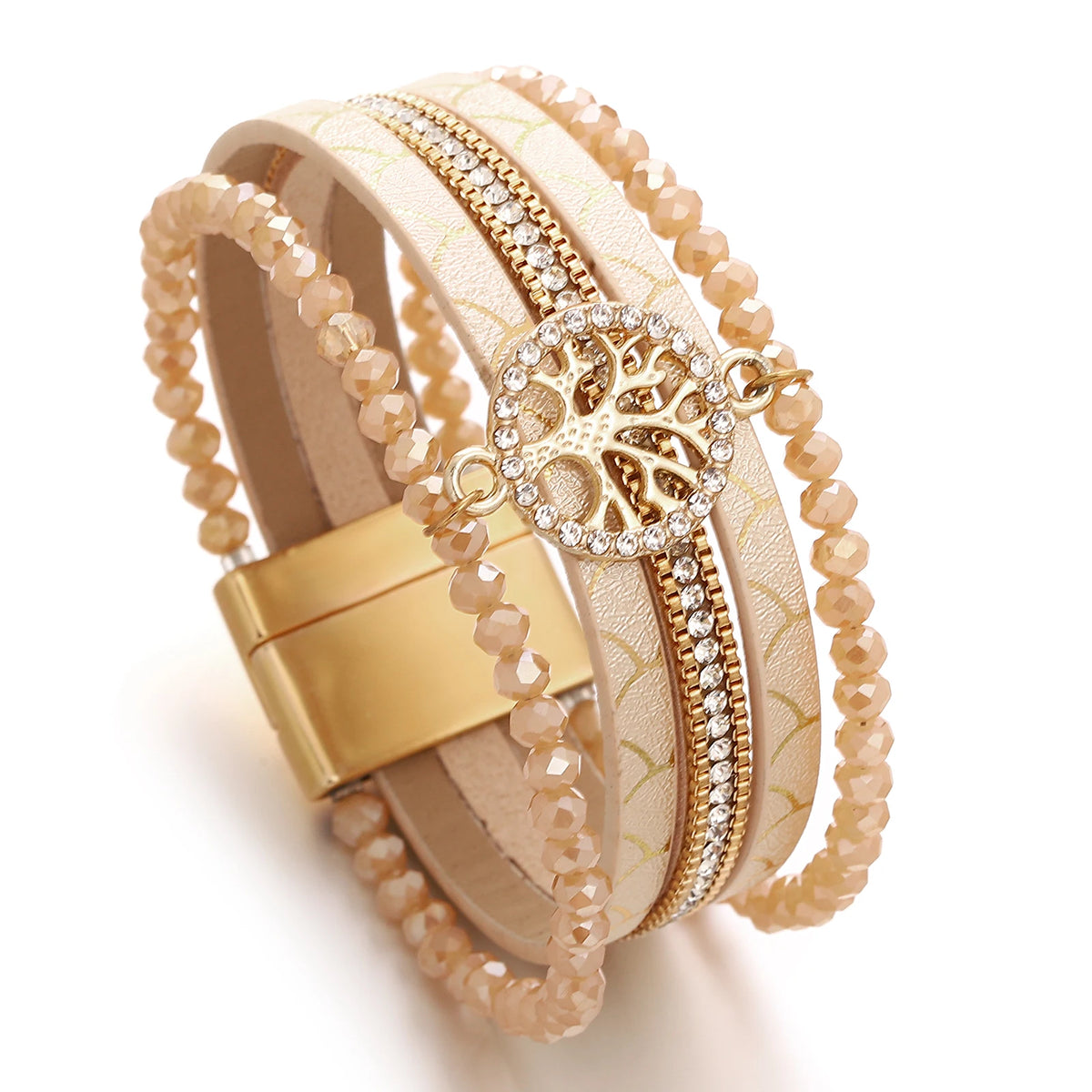 Boho multi-strand Tree of Life bracelet beige