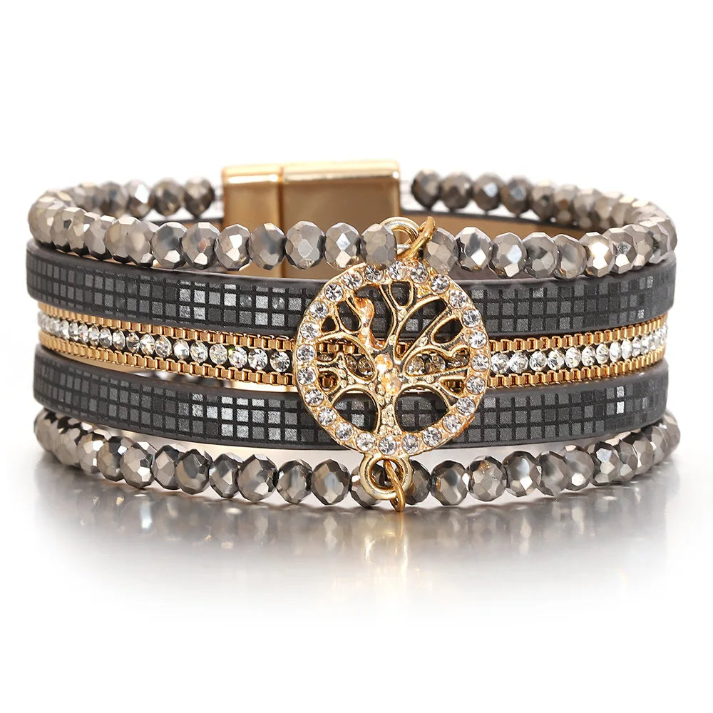 Boho multi-strand Tree of Life bracelet dark gray
