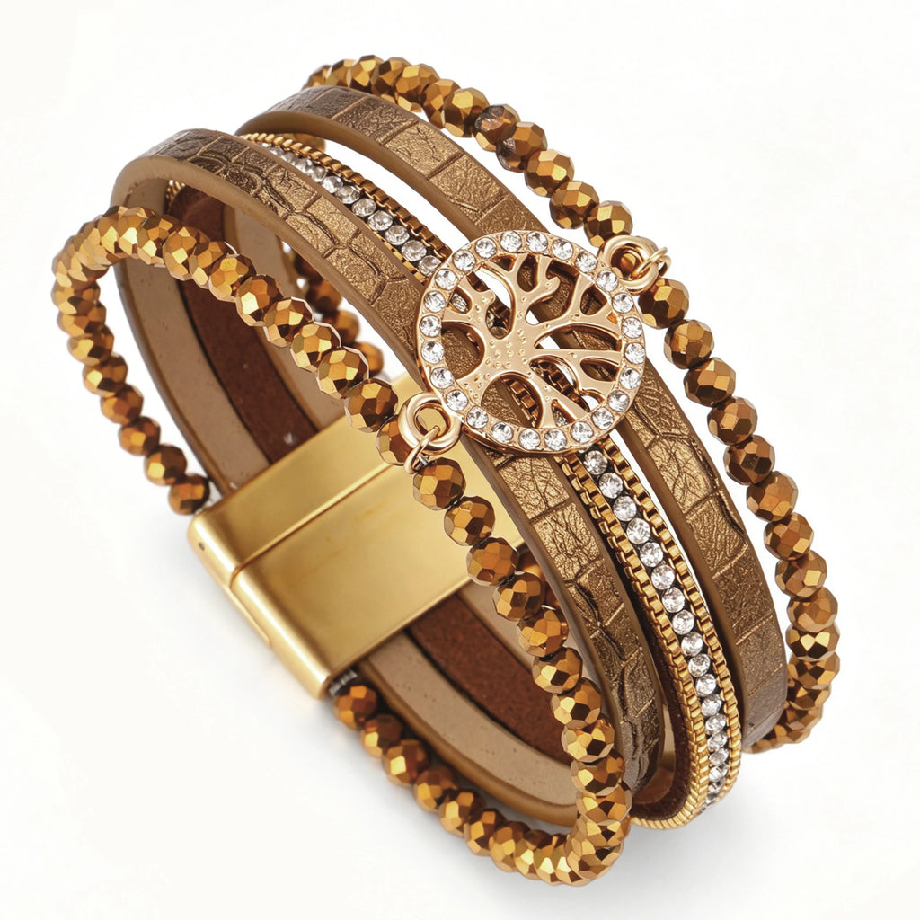 Boho multi-strand Tree of Life bracelet brown