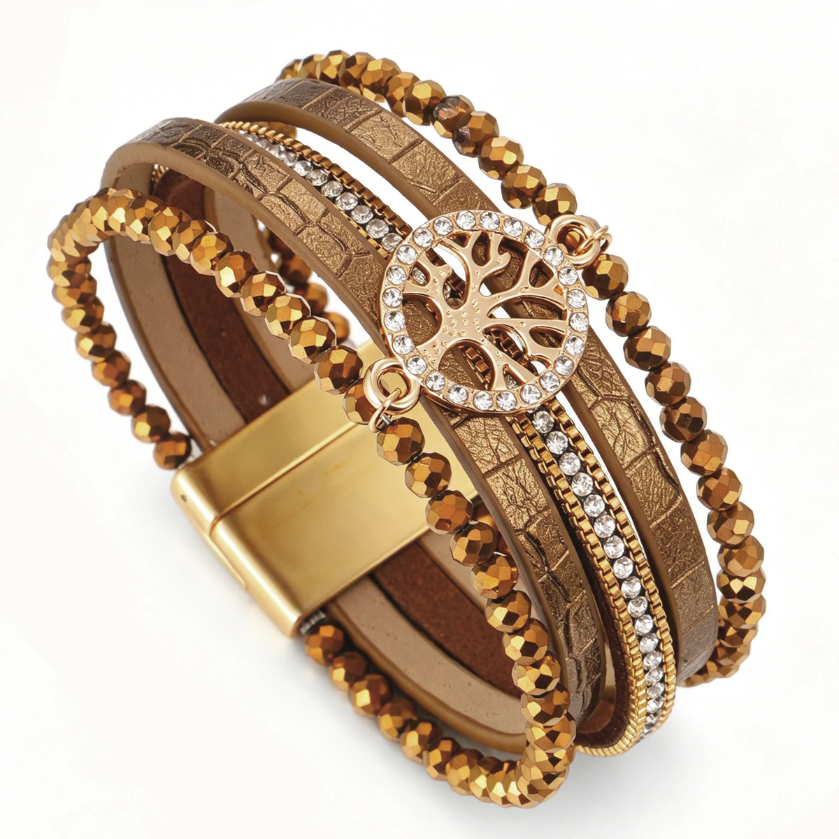Boho multi-strand Tree of Life bracelet brown