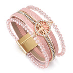 Boho multi-strand Tree of Life bracelet pink