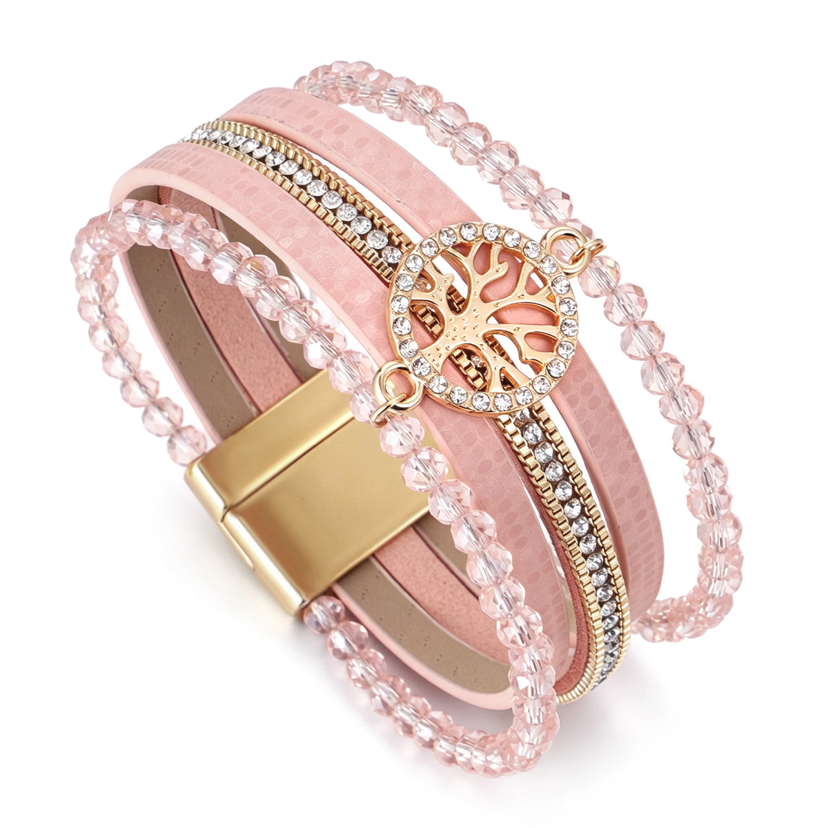 Boho multi-strand Tree of Life bracelet pink