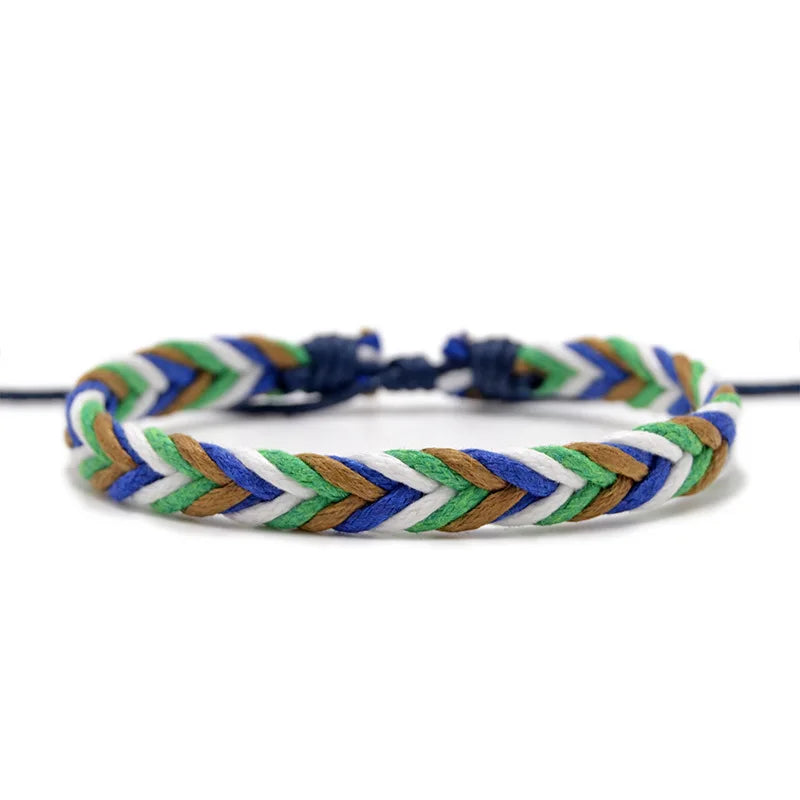 Bracciale brasiliano minimalista in filo di cotone blu e bianco
