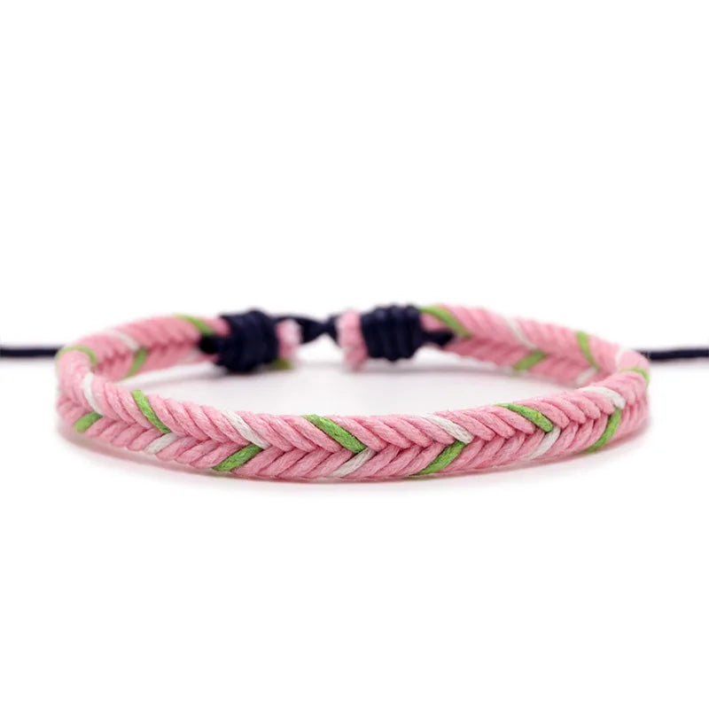 Bracciale brasiliano minimalista in filo di cotone rosa