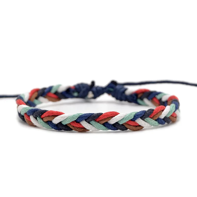 Bracciale brasiliano minimalista in filo di cotone rosso e bianco