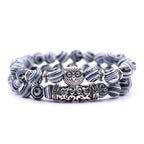 Bracelet Chouette - Gourmette Hiboux Perles blanc et noir