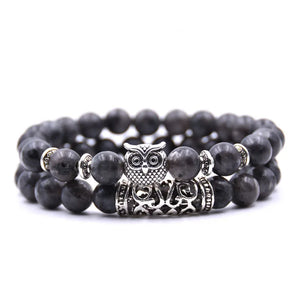 Bracelet Chouette - Gourmette Hiboux Perles noir