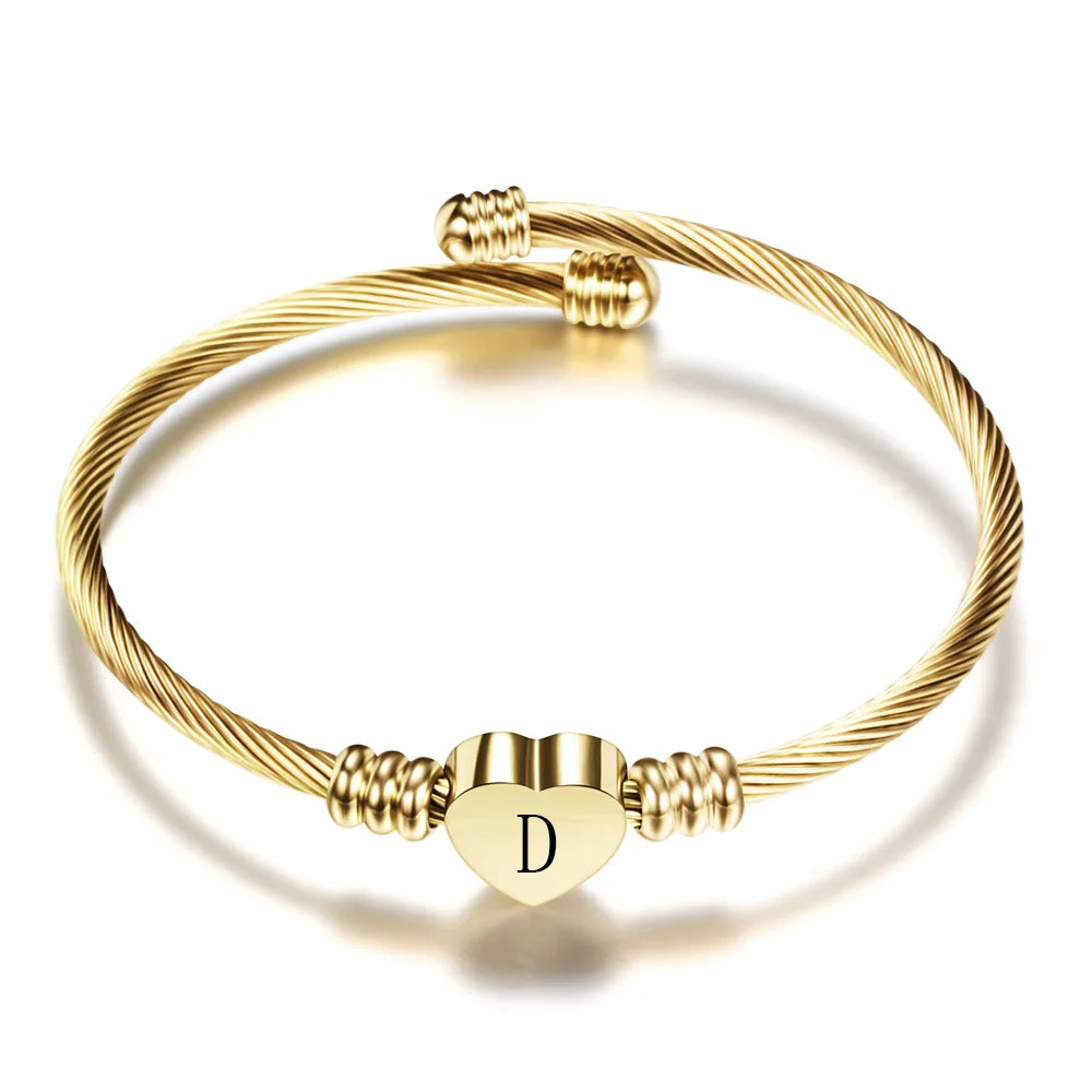 Bracelet coeur avec initiale or d