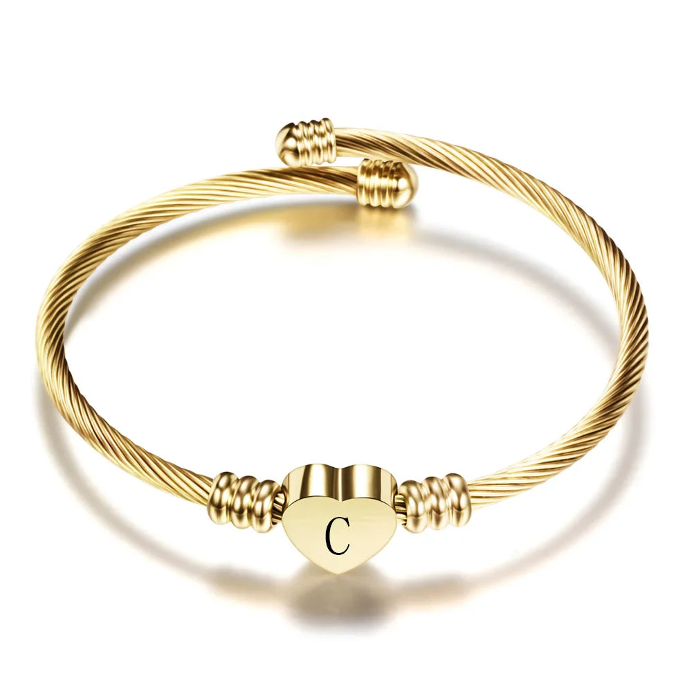 Bracelet coeur avec initiale or c