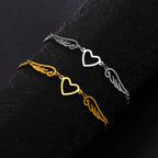 Bracelet coeur et ailes d'ange or