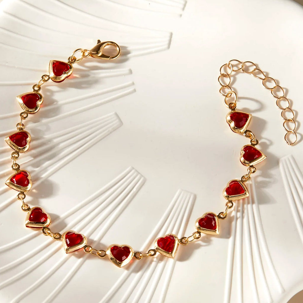 Bracelet coeurs émaillés or et rouge